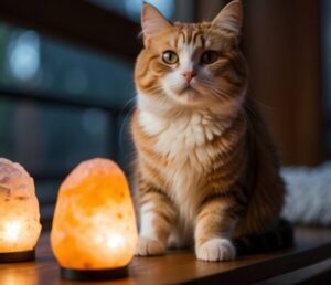 Gatto lecca la lampada di sale: i commenti sui social lo salvano